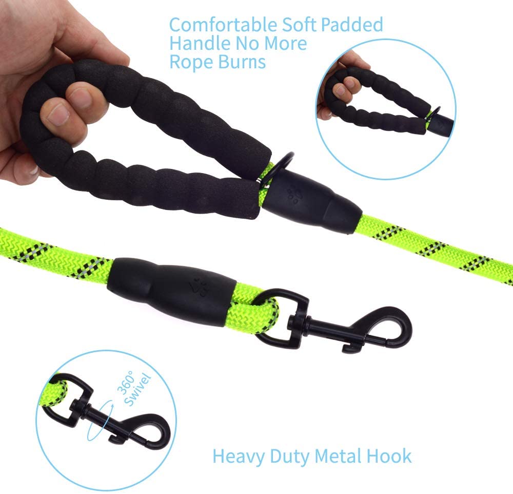 Fido N Feline 6 ft Padded Rope Dog Leash for Medium and Large Dogs - Green