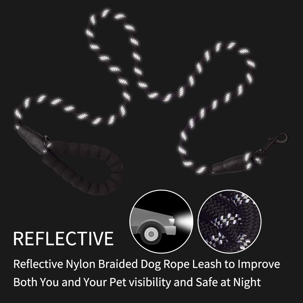 Fido N Feline 6 ft Padded Rope Dog Leash for Medium and Large Dogs - Black