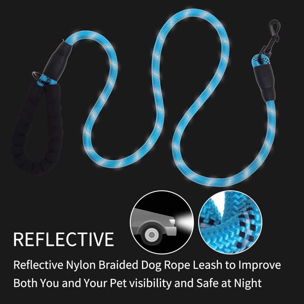 Fido N Feline 6 ft Padded Rope Dog Leash for Medium and Large Dogs - Blue
