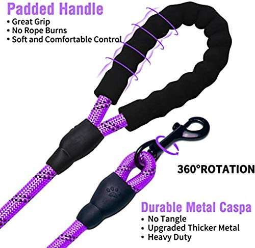Fido N Feline 6 ft Padded Rope Dog Leash for Medium and Large Dogs - Purple