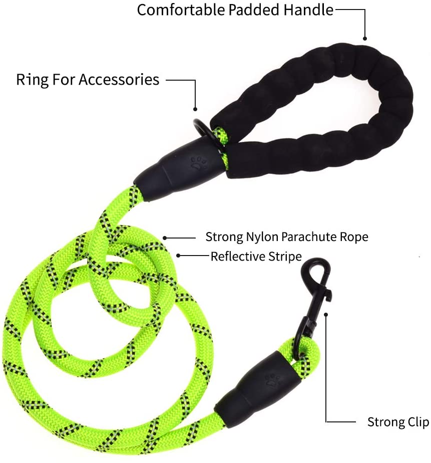 Fido N Feline 6 ft Padded Rope Dog Leash for Medium and Large Dogs - Green