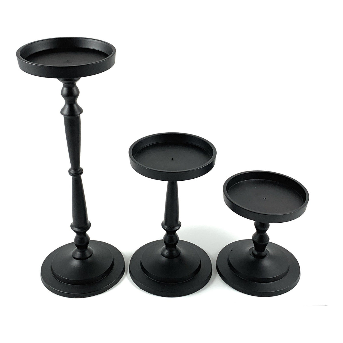 Vibhsa Pillar Candle Holders | Set of 3, Matte Black, Compact Graduated Heights