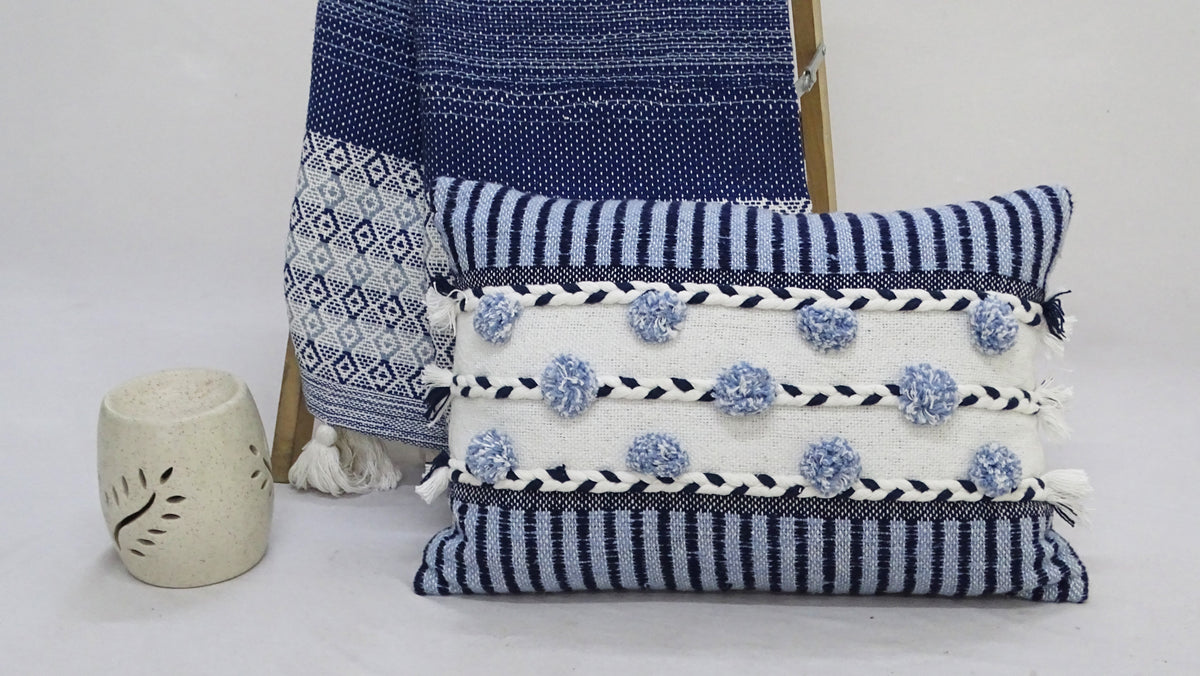 14x20 Striped outlet Throw Pillow with Braid and Tassels