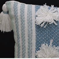 Vibhsa Blue Striped Accent Pillow 14x20 with Large Poms and Tassels