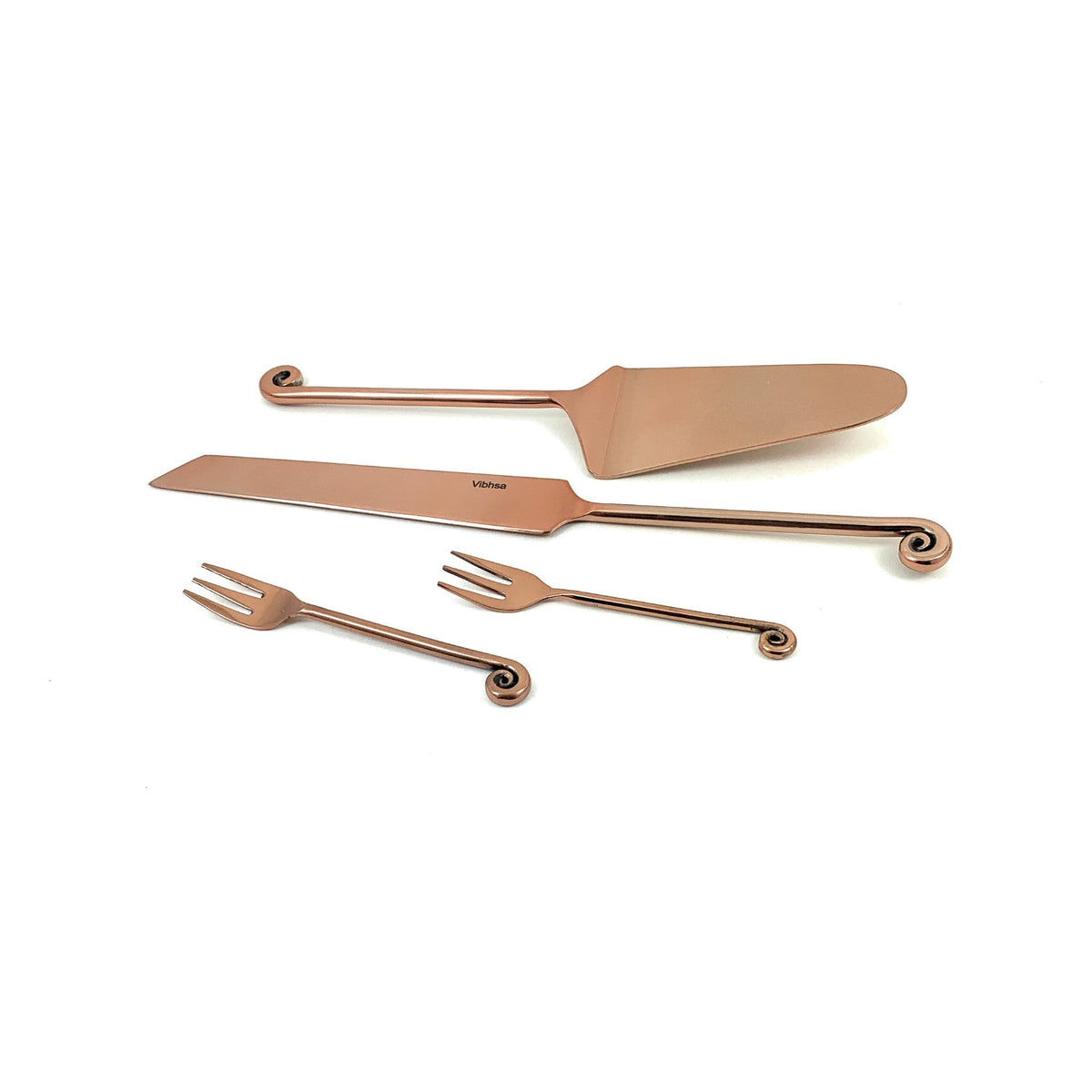 Vibhsa Cake Cutting Serving Set with Forks (Copper Finish, Treble Note)