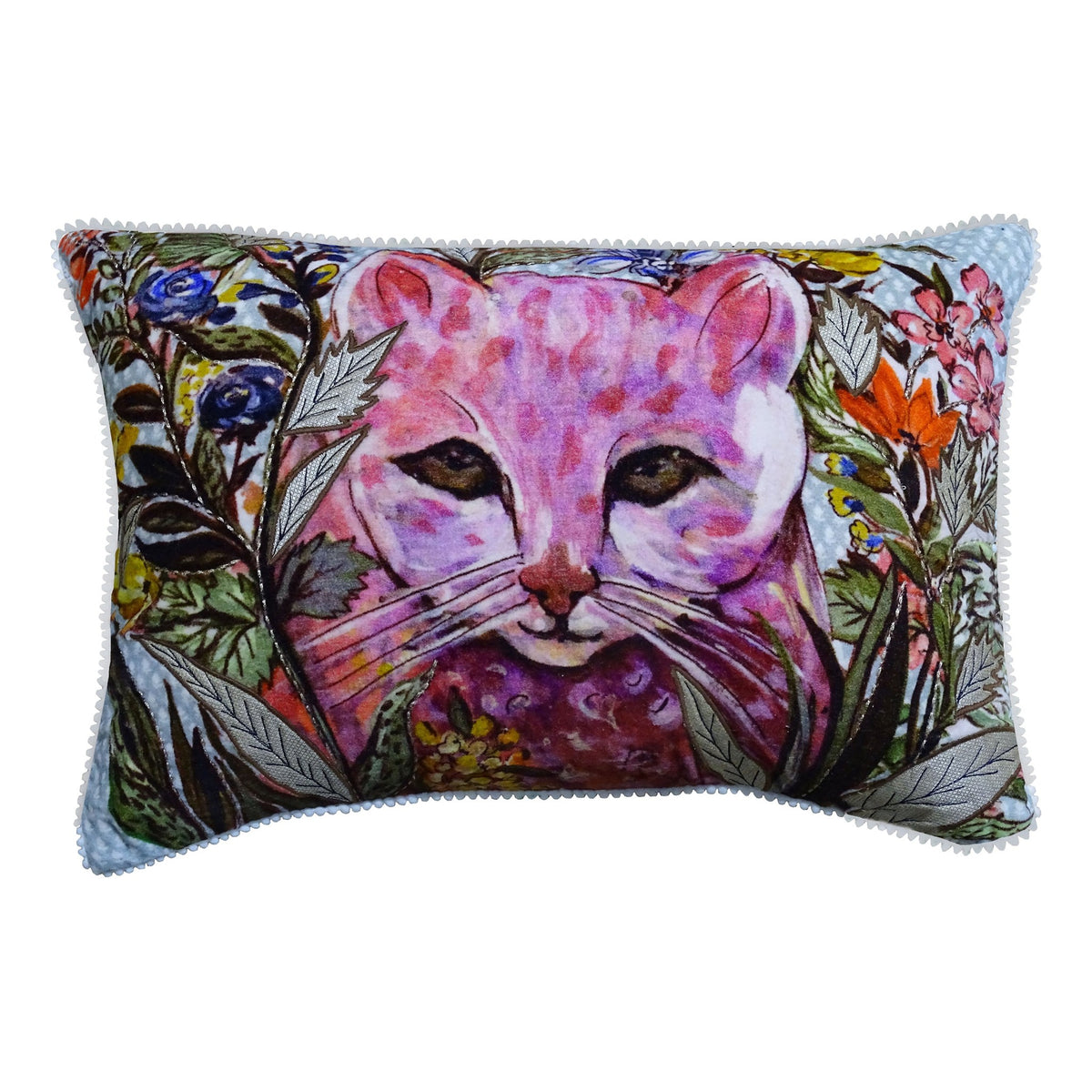 Hand Illustrated Decorative Cat Pillow 14"X20"
