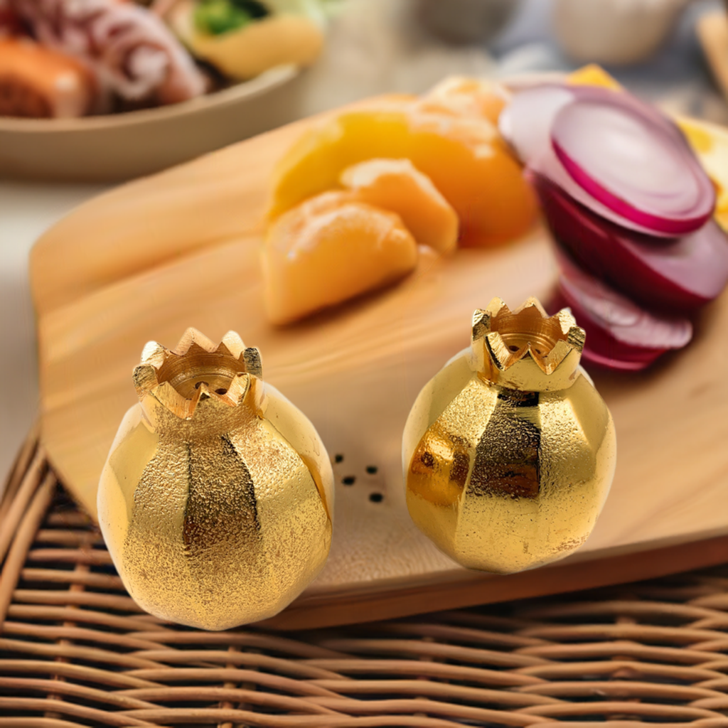 Vibhsa Pomegranate Salt and Pepper Shakers, Gold, Set of 2