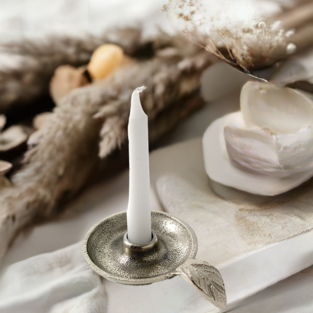 Vibhsa Taper Candlestick Holder Dish-Silver