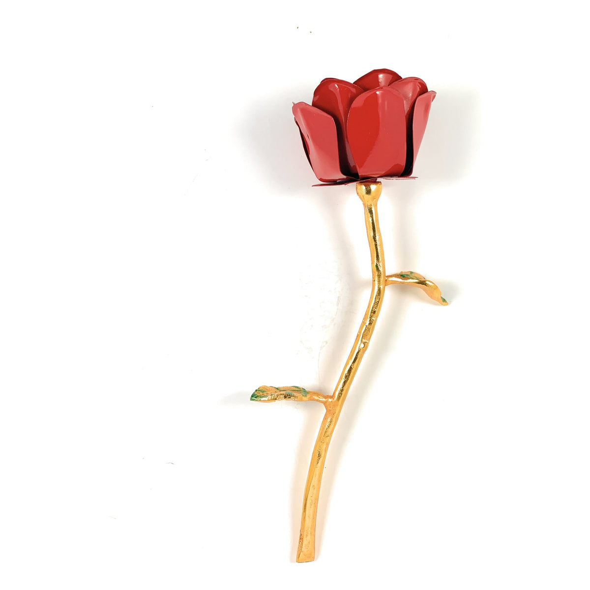 Handcrafted Red Rose Flower with Gold Finish Stem