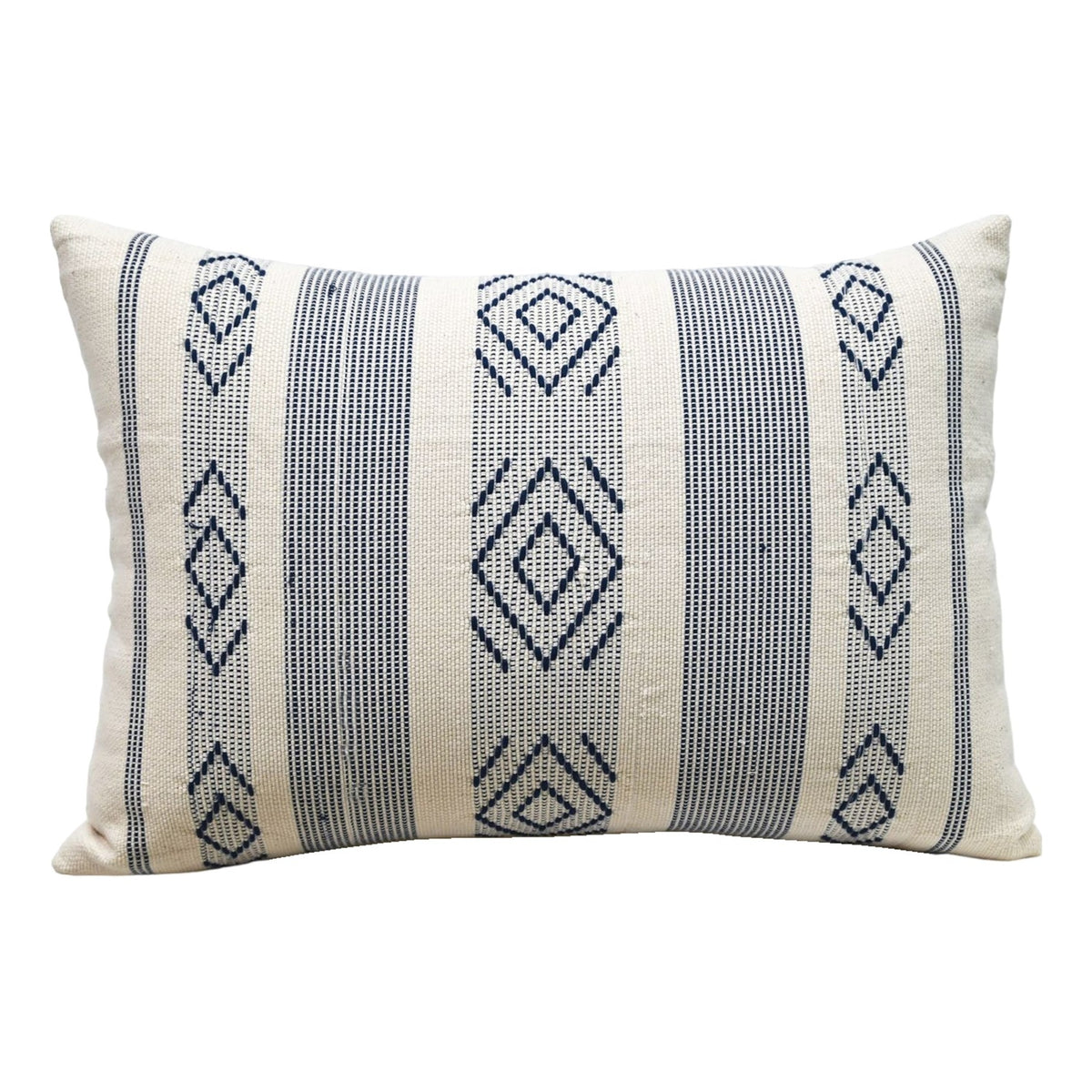 Vibhsa Navy & Ivory Jacquard Woven Throw Pillow 14x20, 100% Cotton