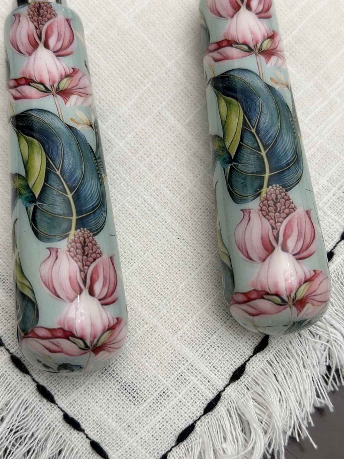 Floral Cake Cutting Knife & Server with Mint Meenakari Work
