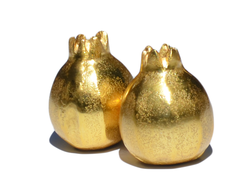Vibhsa gold pomegranate salt and pepper shakers, handcrafted