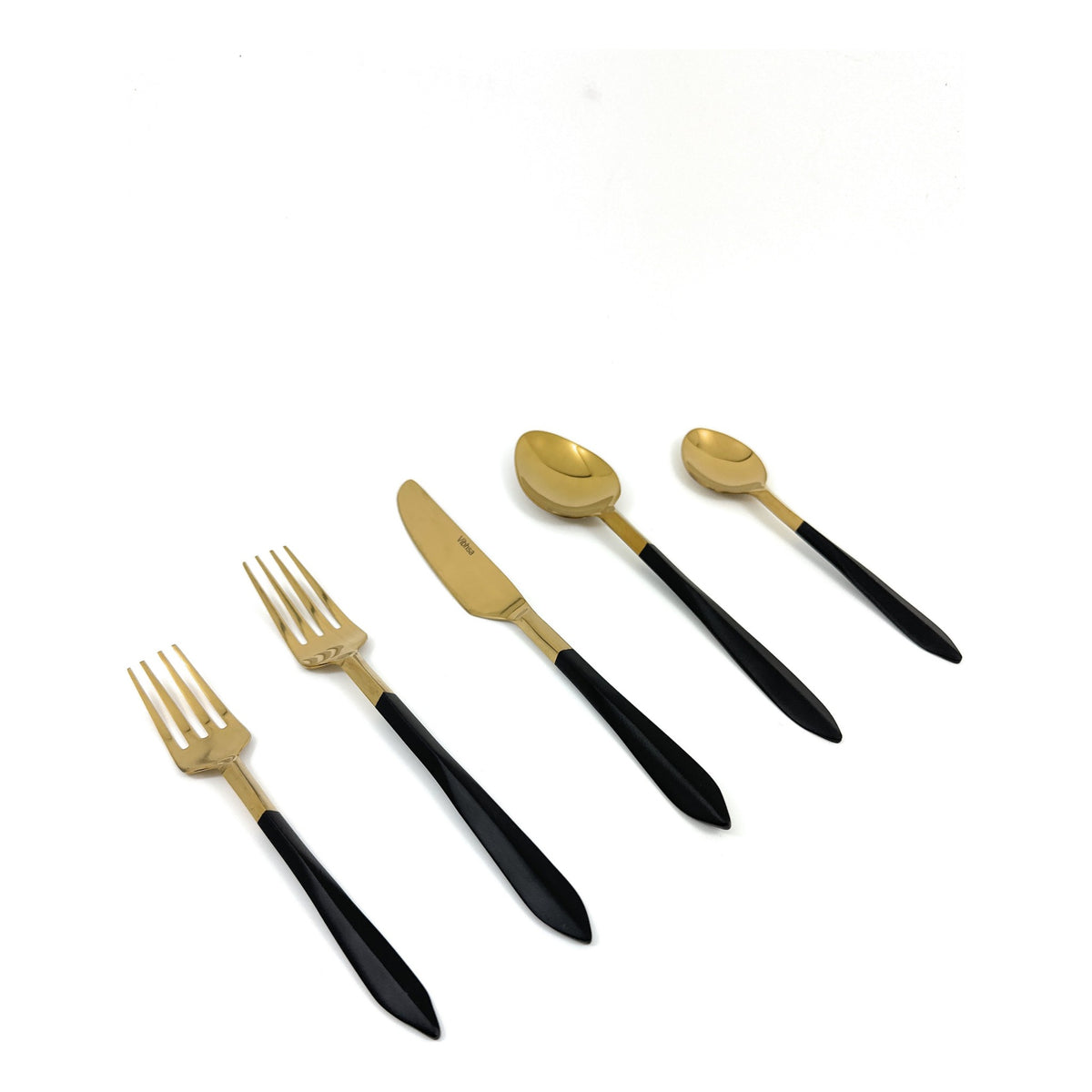 Vibhsa Stainless Steel Matte Black and Gold Flatware set of 20