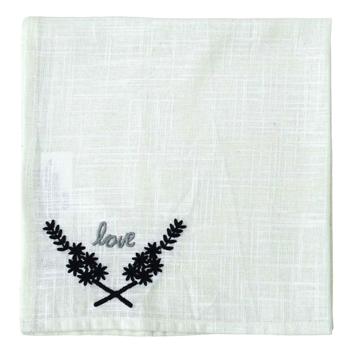 Vibhsa Cotton Table Napkins | Set of 4, "Love" Embroidery, 20"x20"