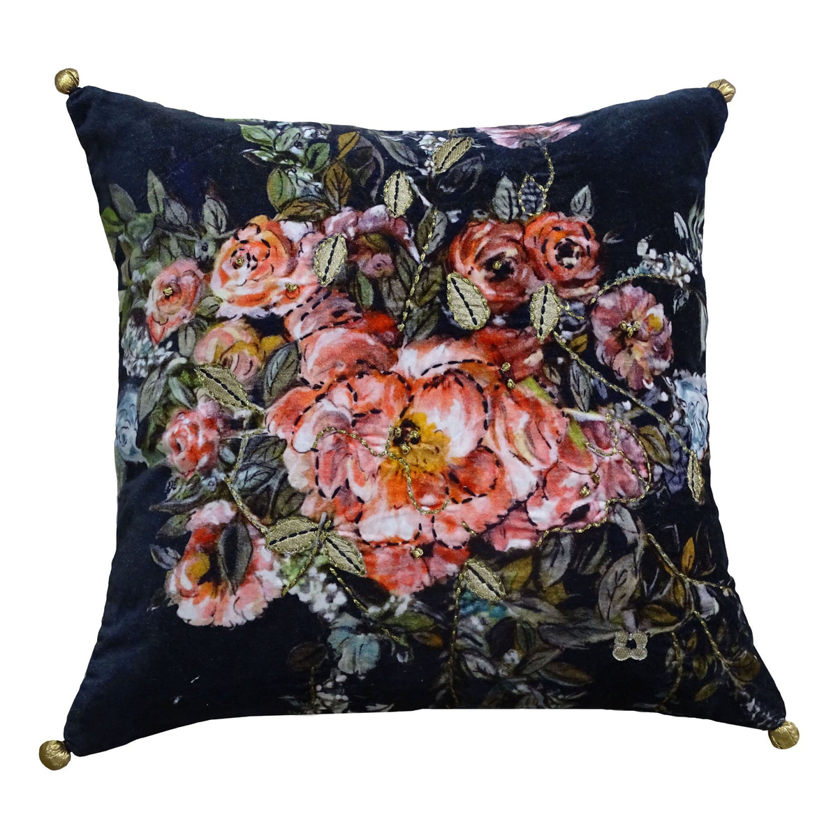 Vibhsa Black Velvet Throw Pillow Fall Collection Winter Roase 18" x 18"