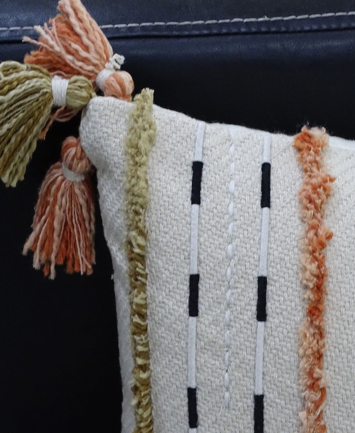 Vibhsa Multicolor Handwoven Lumbar Pillow 14x24 with Fringes and Tassels