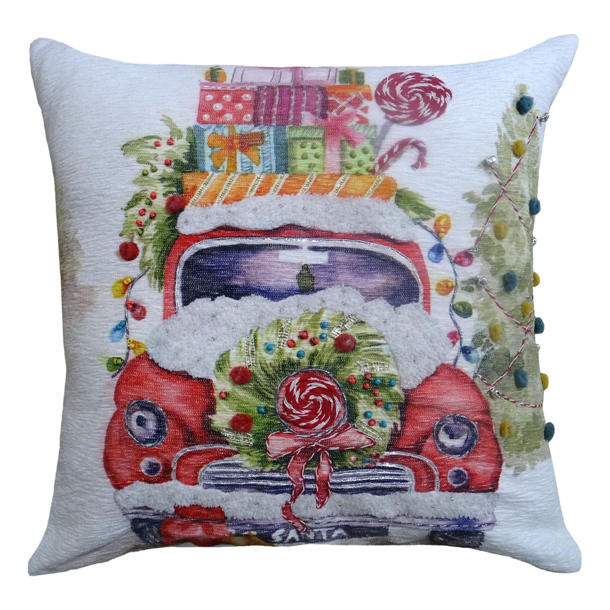 Vibhsa Christmas Embroidered Throw Pillow 20" x 20"