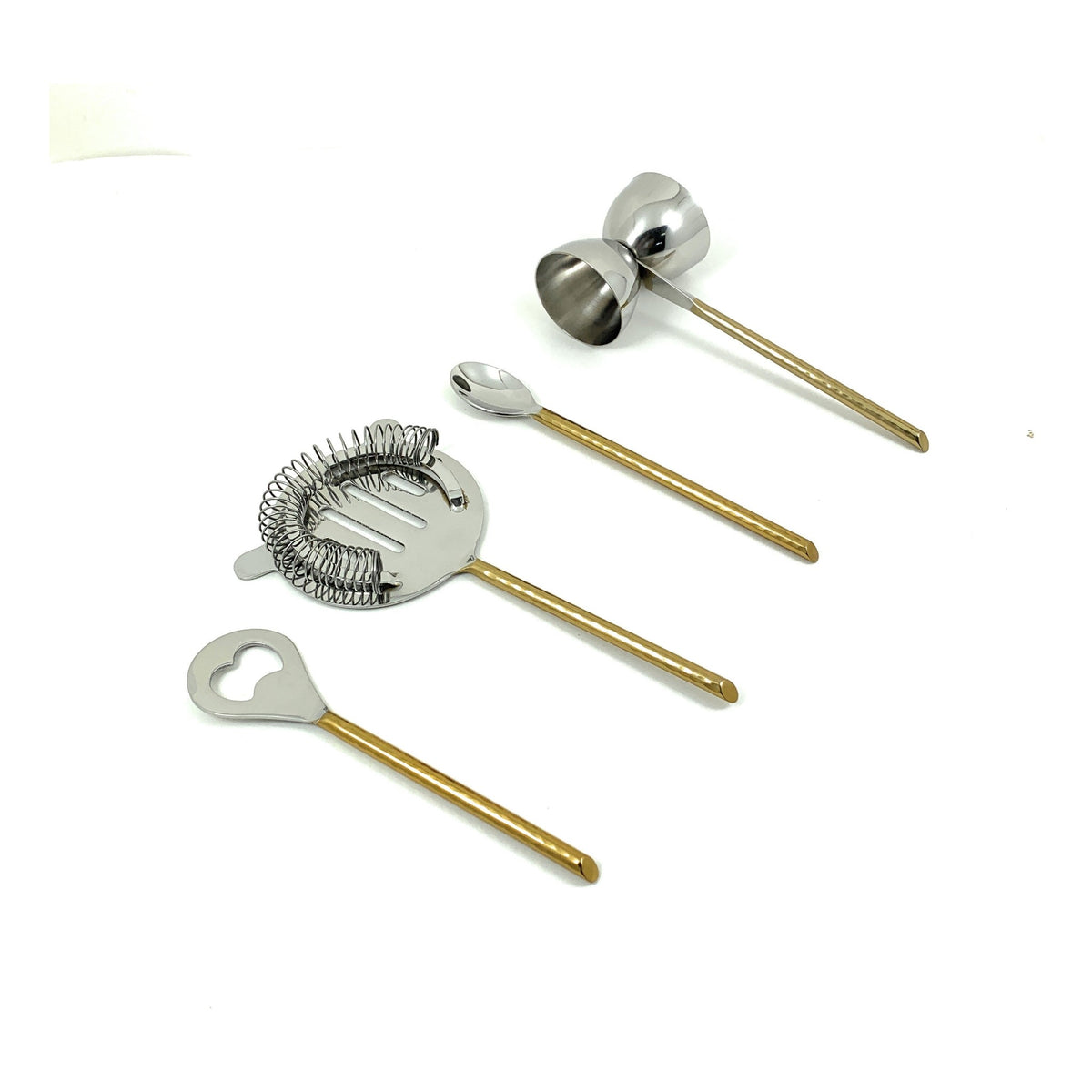 Vibhsa 4-Piece Bar Tools Kit | Hammered Gold PVD, Stainless Steel, Gift Box