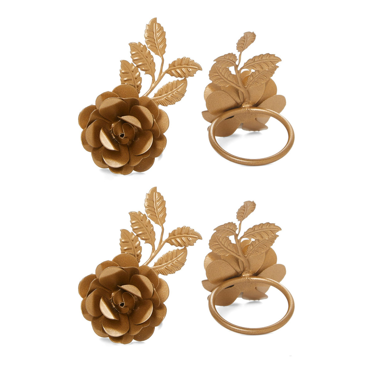 Vibhsa Gold Rose Napkin Rings | Set of 4, Handcrafted