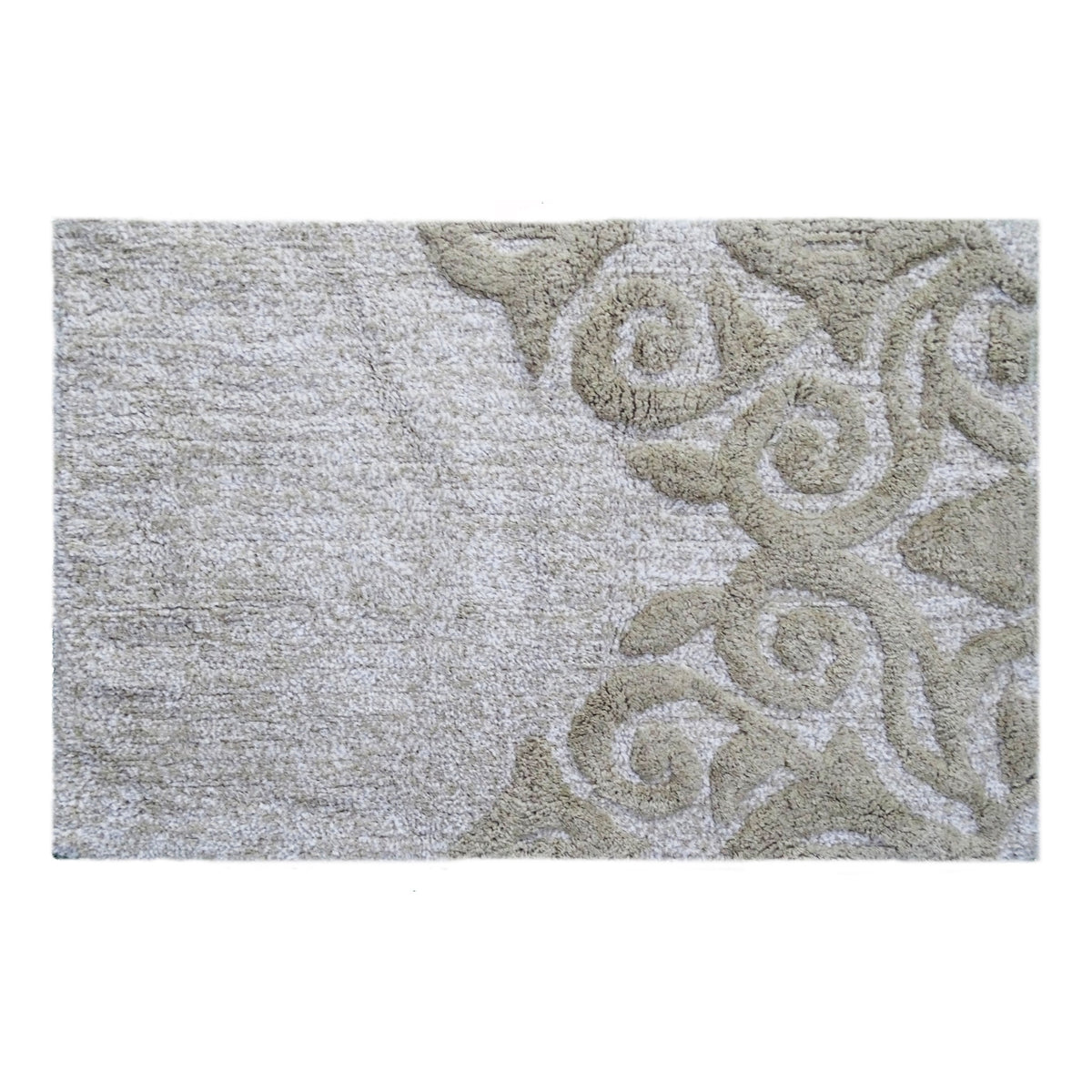Vibhsa Damask Pattern Bath Rug | 20"x32" Beige & Ivory 100% Cotton