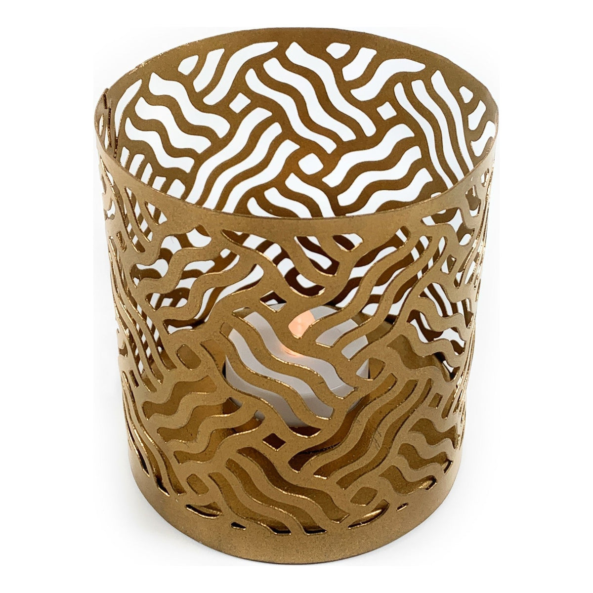 Vibhsa Votive Candle Holders | Set of 2, Gold, Laser-Cut Design