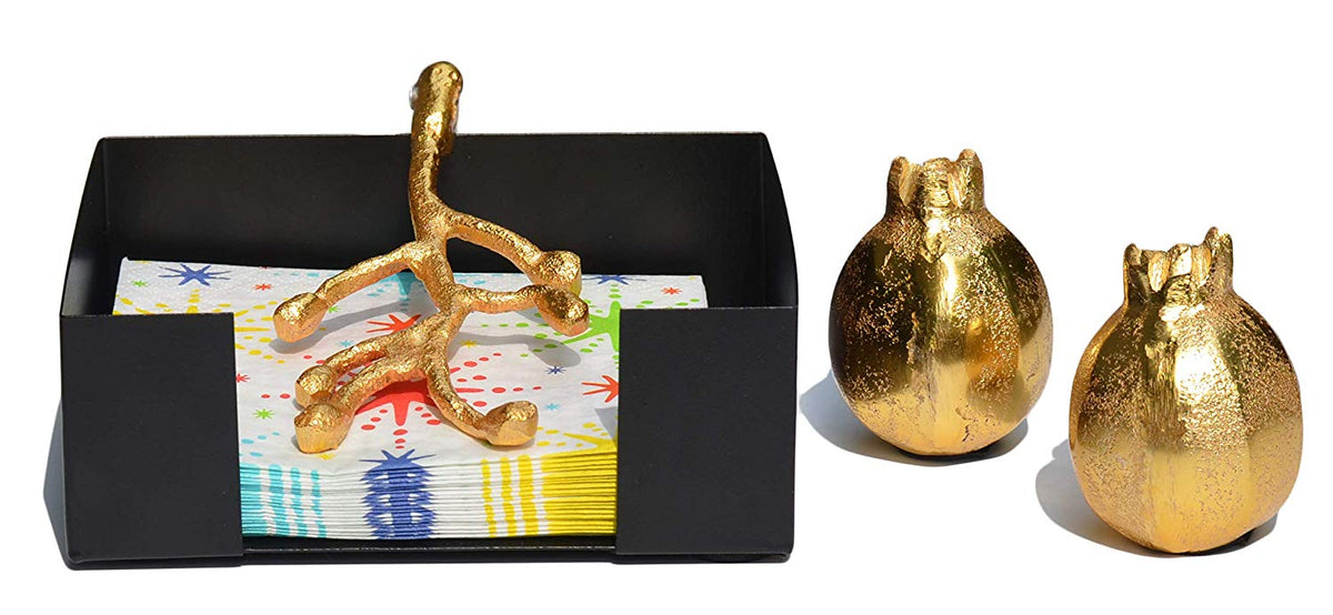 Unique Napkin Holder and Salt & Pepper Shakers Set (Gold)