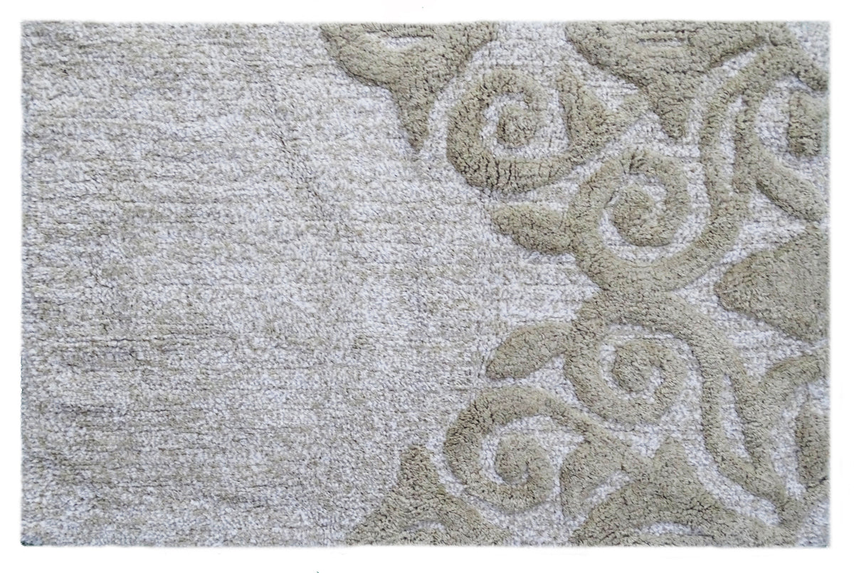 Vibhsa Damask Pattern Bath Rug | 20"x32" Beige & Ivory 100% Cotton
