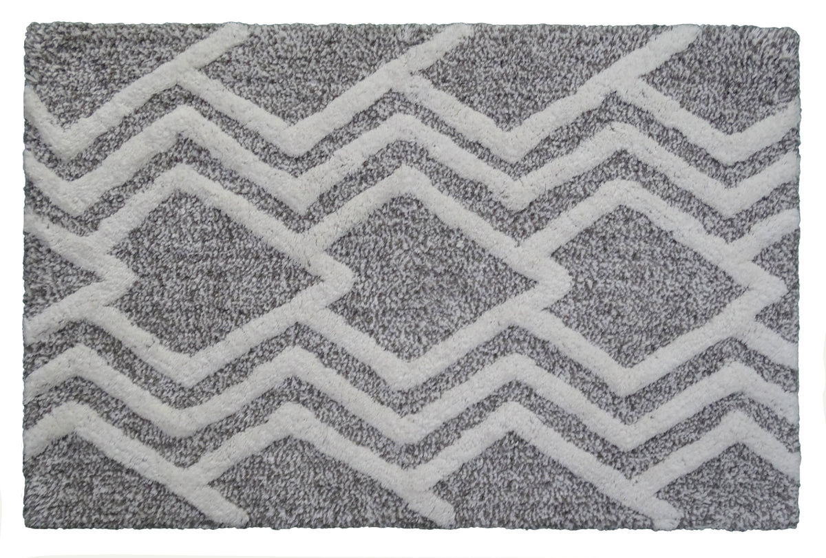 Vibhsa Bath Rug Geometric Pattern in Grey & Ivory