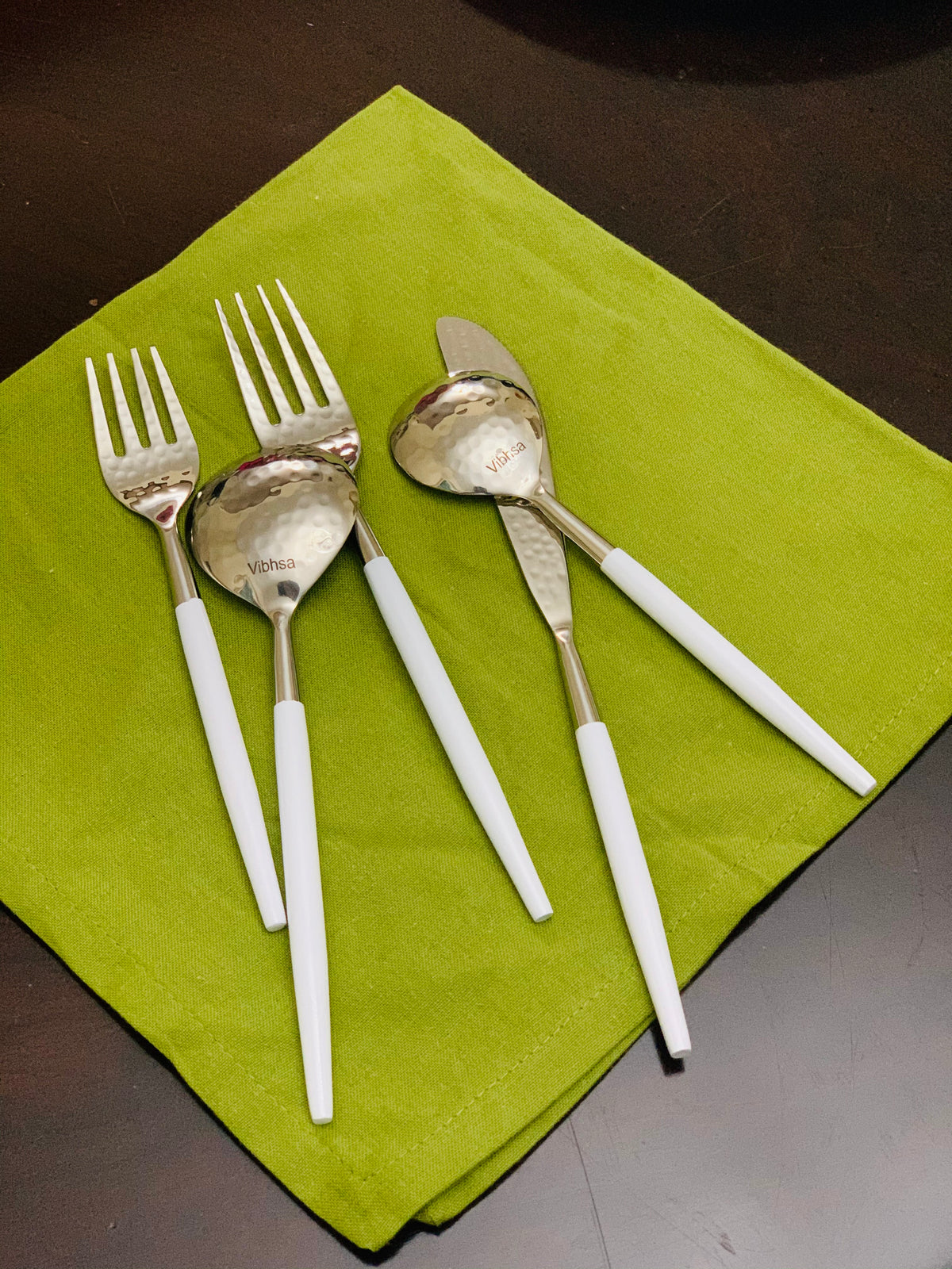 Vibhsa White & Silver Flatware Stainless Steel Set of 20