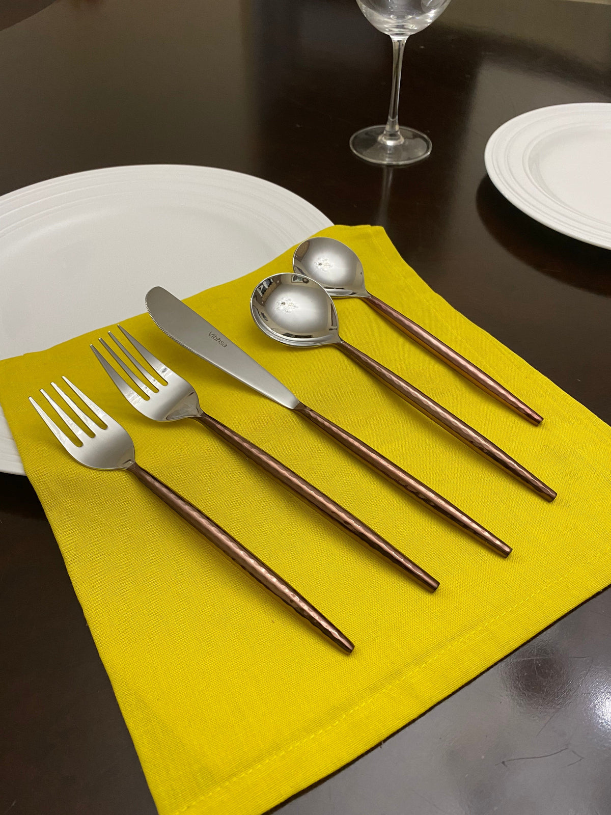 Hammered Stainless Steel Flatware 5-Piece Set-Brown