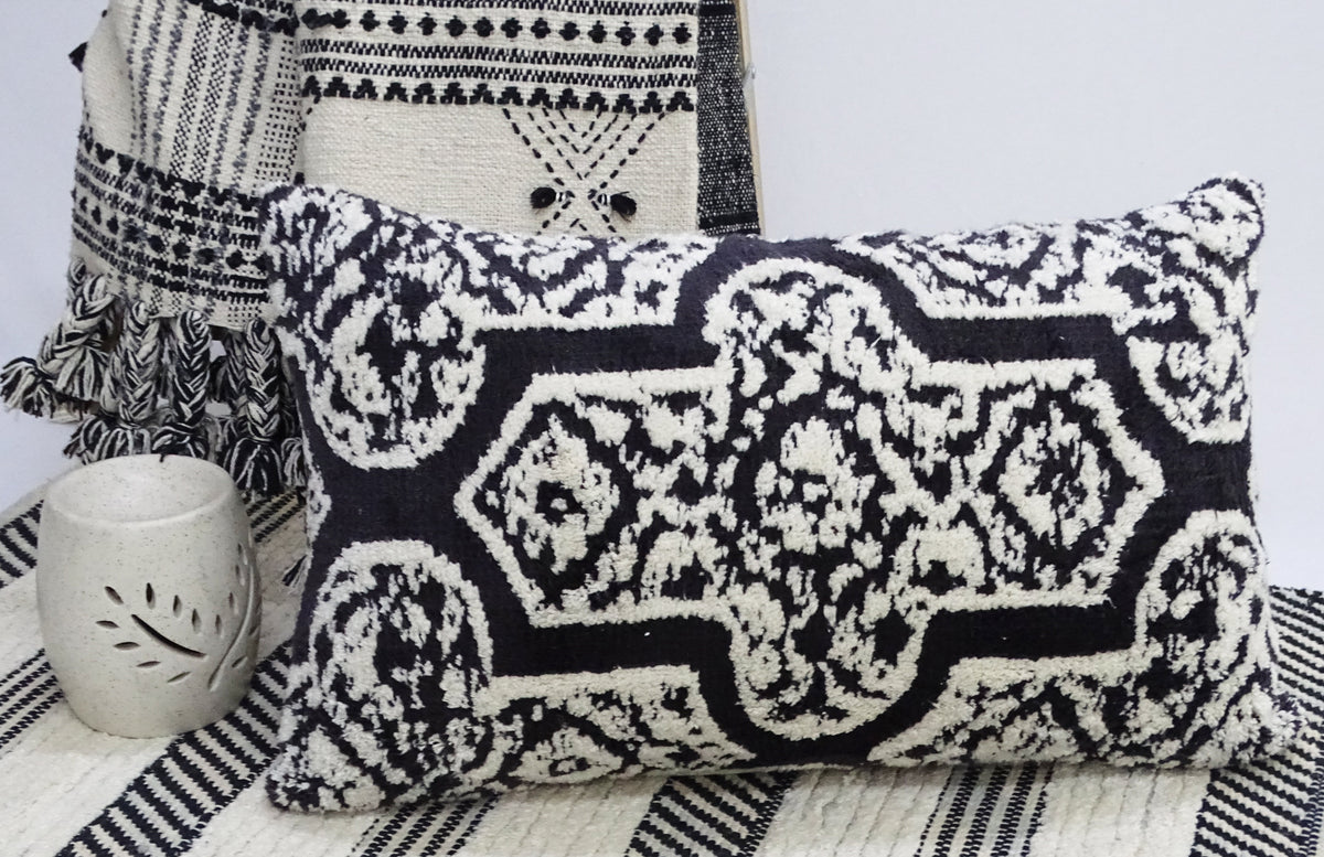 Vibhsa Black & Ivory Medallion Lumbar Pillow 14x24