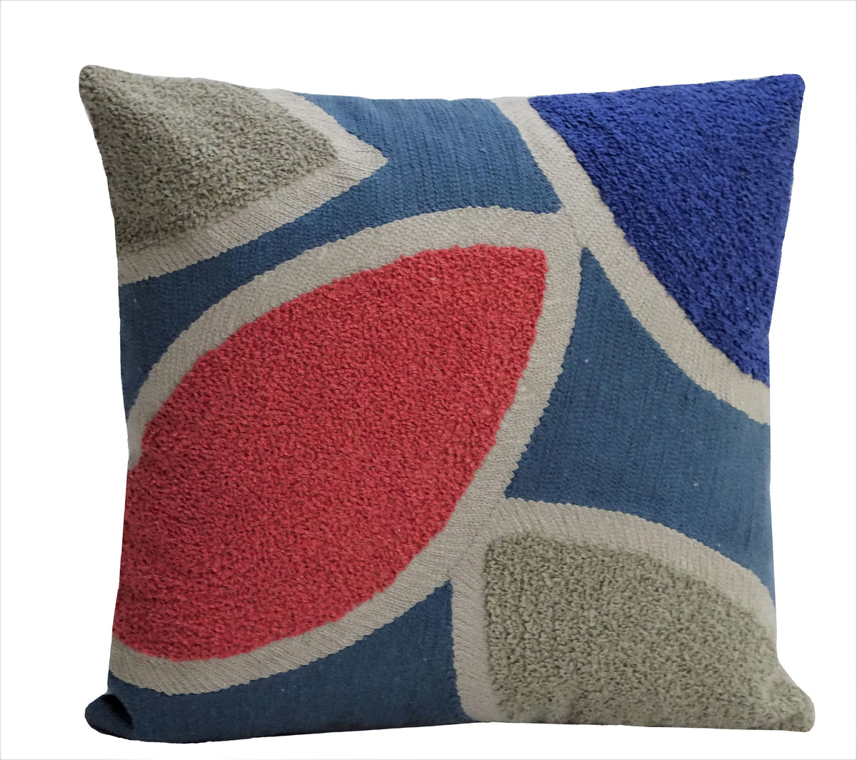 Vibhsa Red & Navy Embroidered Throw Pillow 20x20, Cotton