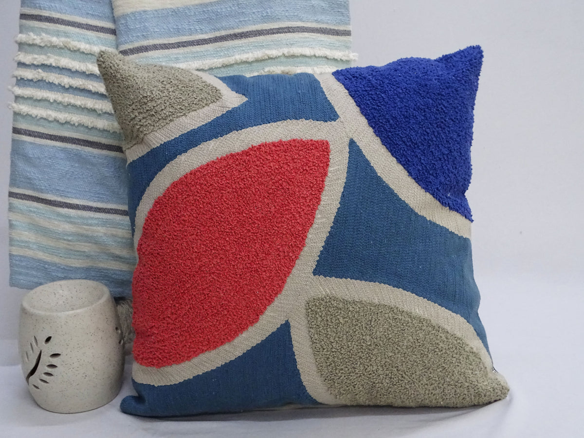 Vibhsa Red & Navy Embroidered Throw Pillow 20x20, Cotton