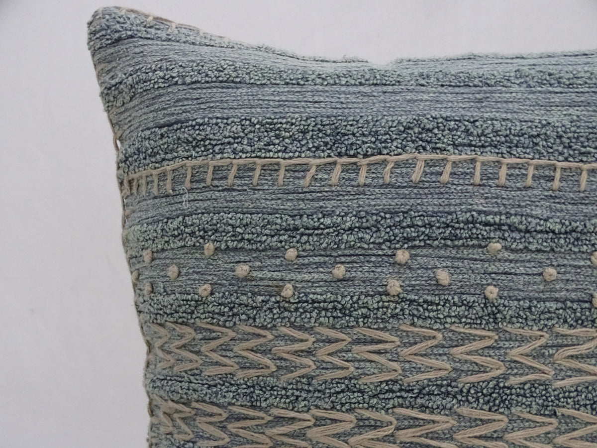 Vibhsa Teal & Grey Embroidered Throw Pillow 20x20, Cotton