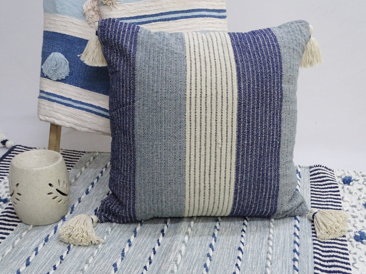 Vibhsa Navy & Ivory Striped Handwoven Throw Pillow 20x20, Cotton