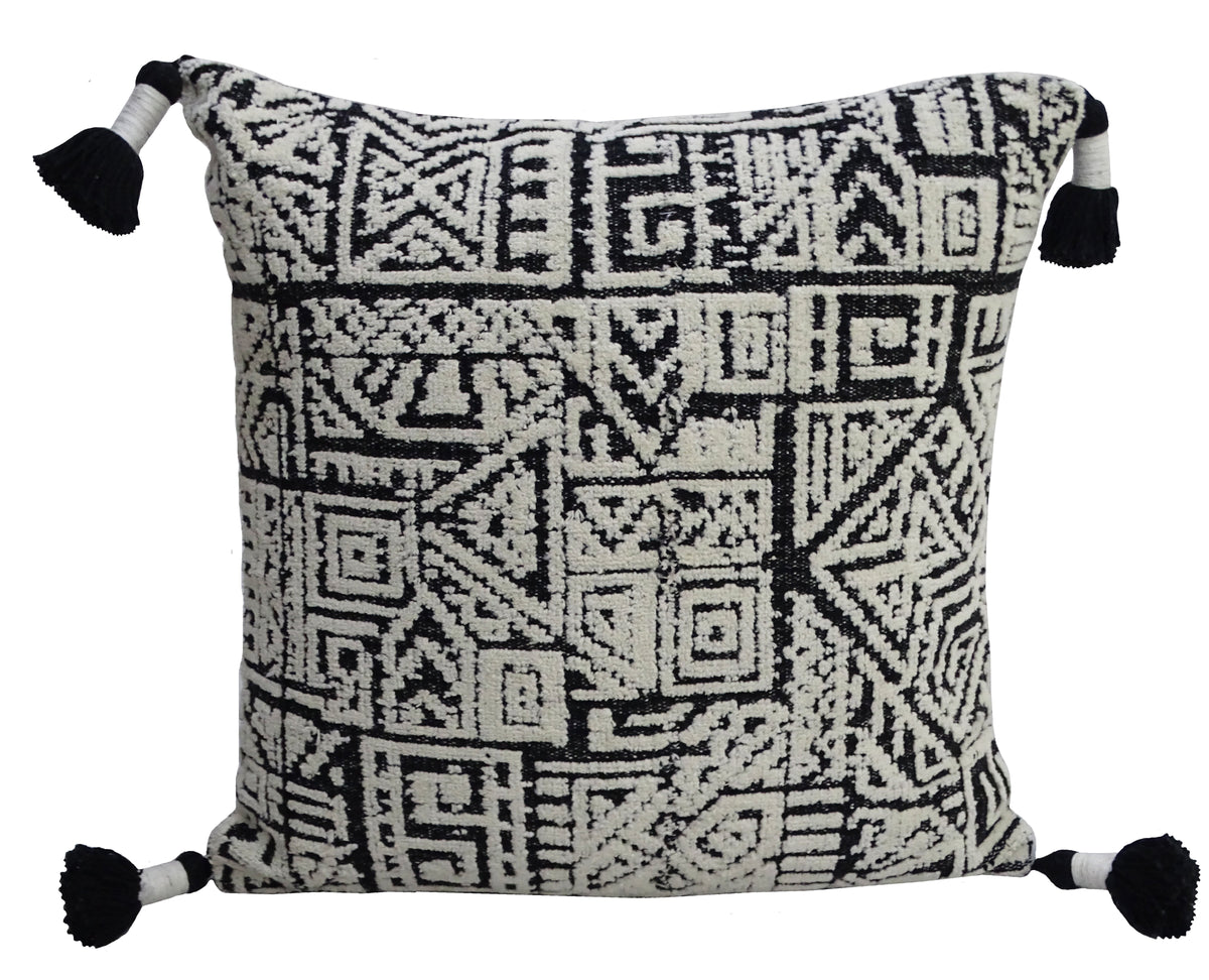 Vibhsa Black & White Geometric Throw Pillow 20x20 with Tassels