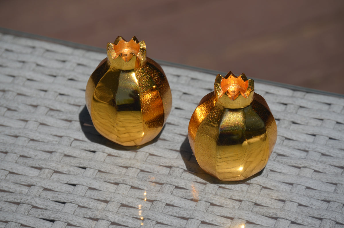 Vibhsa Pomegranate Salt and Pepper Shakers, Gold, Set of 2