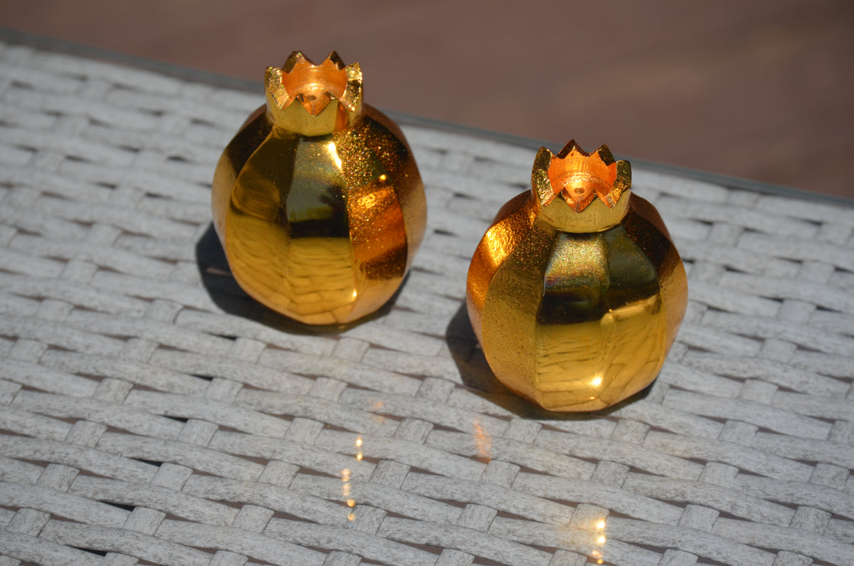 Vibhsa Pomegranate Salt and Pepper Shakers, Gold, Set of 2
