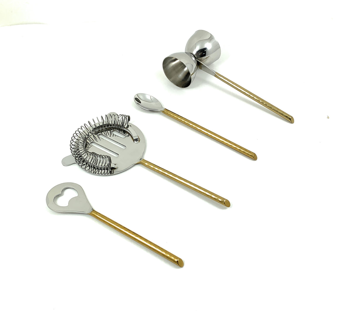 Vibhsa 4-Piece Bar Tools Kit | Hammered Gold PVD, Stainless Steel, Gift Box
