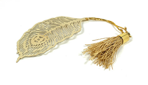 Feather Bookmark with Tassel Golden Finish Set of 4 - Vibhsa