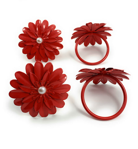 Vibhsa Red Floral Set of 4 Napkin Rings