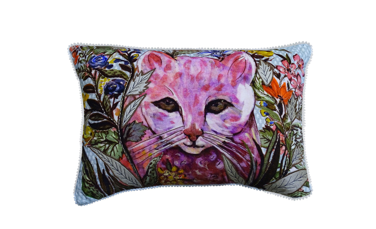 Hand Illustrated Decorative Cat Pillow 14"X20"