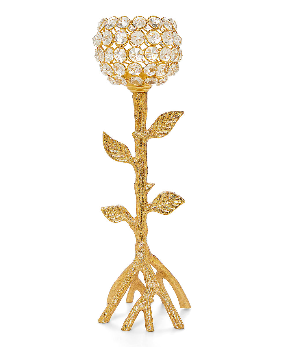 Vibhsa Gold Tree Hurricane Crystal Candle Holder | 13.2"H Handcrafted Aluminum