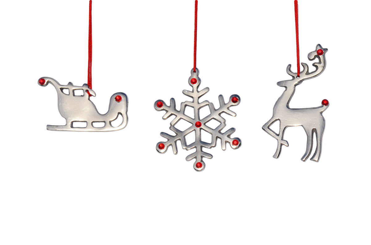 Vibhsa Handmade Christmas Ornaments Set of 3 with Red Ruby