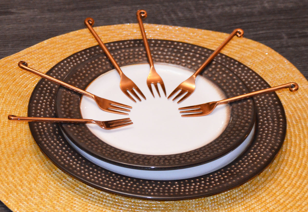 Vibhsa Copper Finish Appetizer Forks, Set of 6