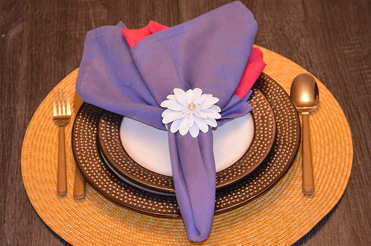 Vibhsa White Floral Napkin Rings | Set of 4, Pearl Accents, Handmade