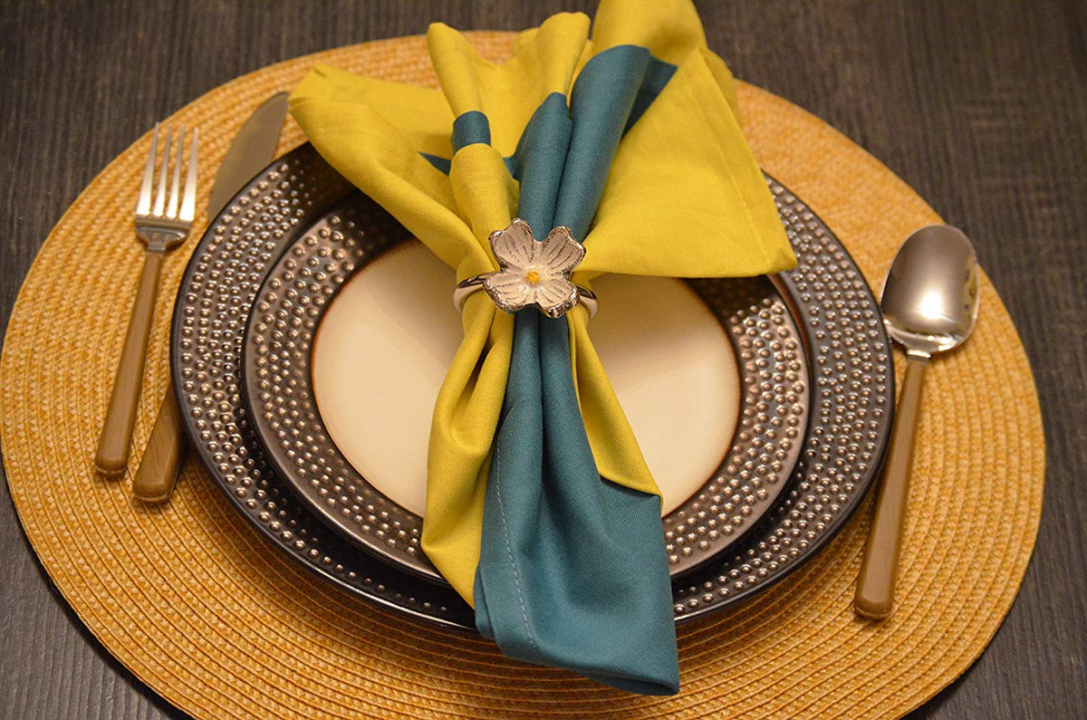 Vibhsa Silver Floral Napkin Rings | Set of 4, Handcrafted Aluminum