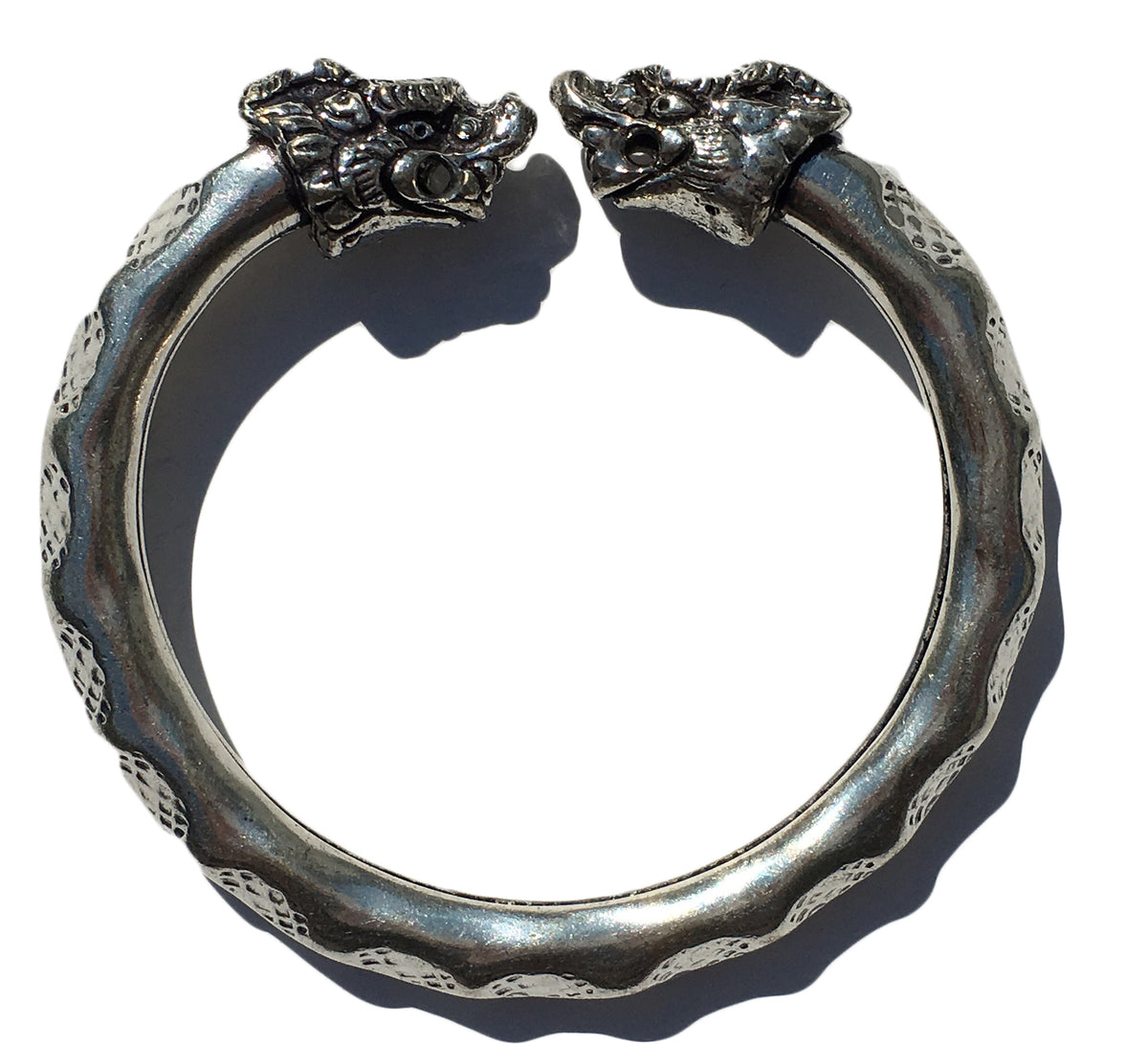Vibhsa Antique Norse Viking Bracelet with Lion Heads & Waved Pattern