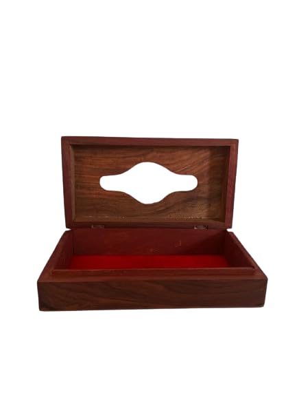 Vibhsa Wooden Tissue Box Holder with Brass Carving