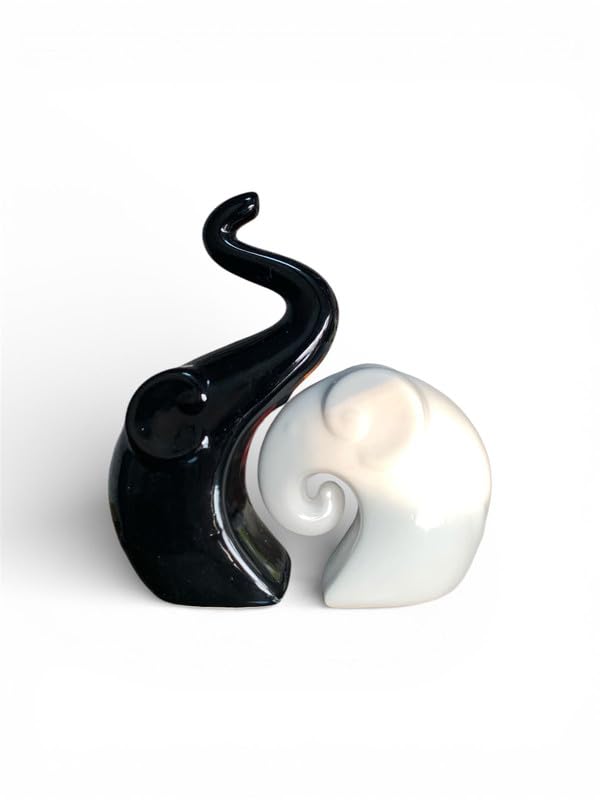 Vibhsa Black & White Elephant Couple Showpiece